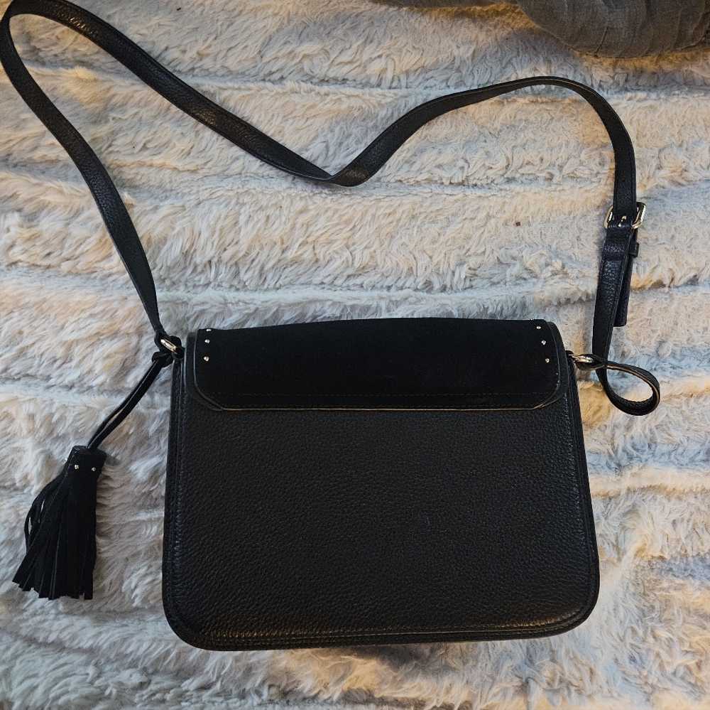 Kate Spade Black Suede Crossbody Bag Silver Studs & Tassel - Picture 5 of 9